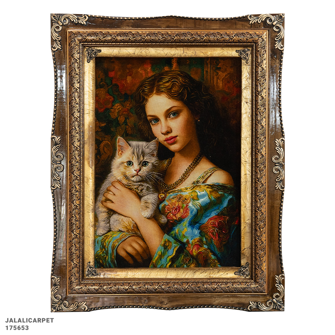 تابلوفرش دختر و گربه 50 رج